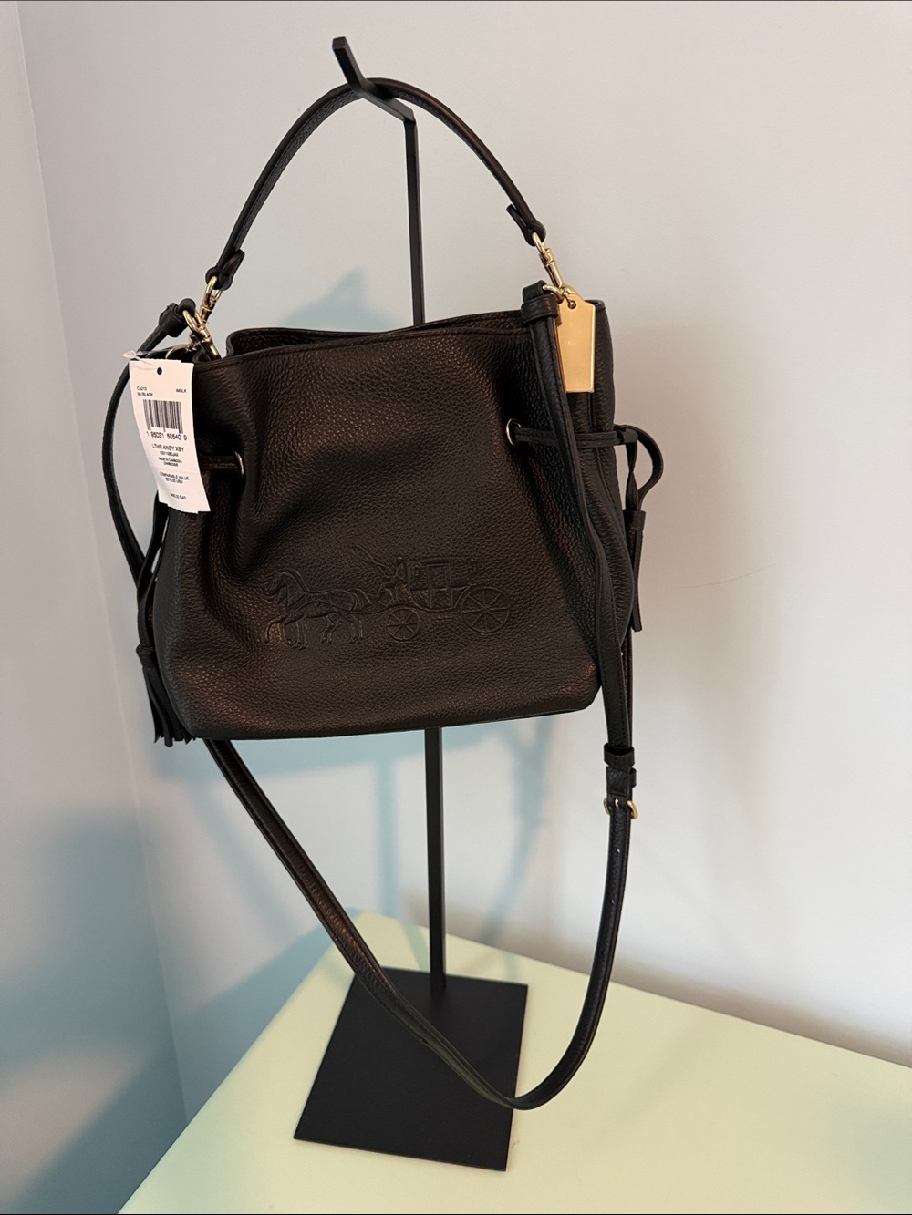 Coach Black Pebbled Leather Shoulder/ Crossbody Bag with Carriage Emboss